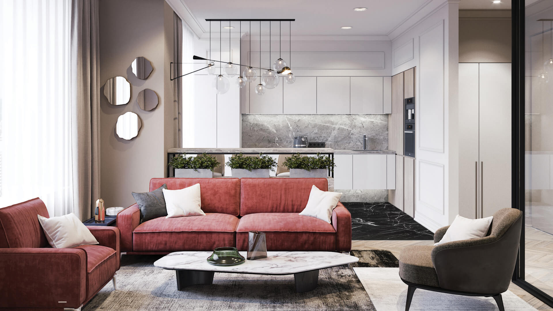 Классический стиль Кухня, гостиная